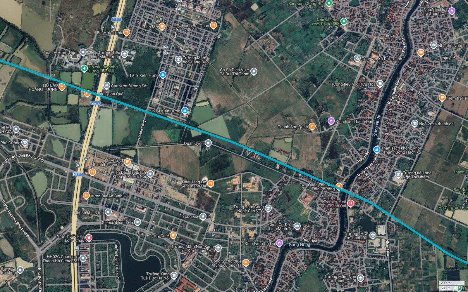 Tuyến metro số 6 Hà Nội vượt sông Nhuệ tại Hữu Hòa và Tả Thanh Oai, gần Đình Hữu Thanh Oai và làng cổ Cự Đà