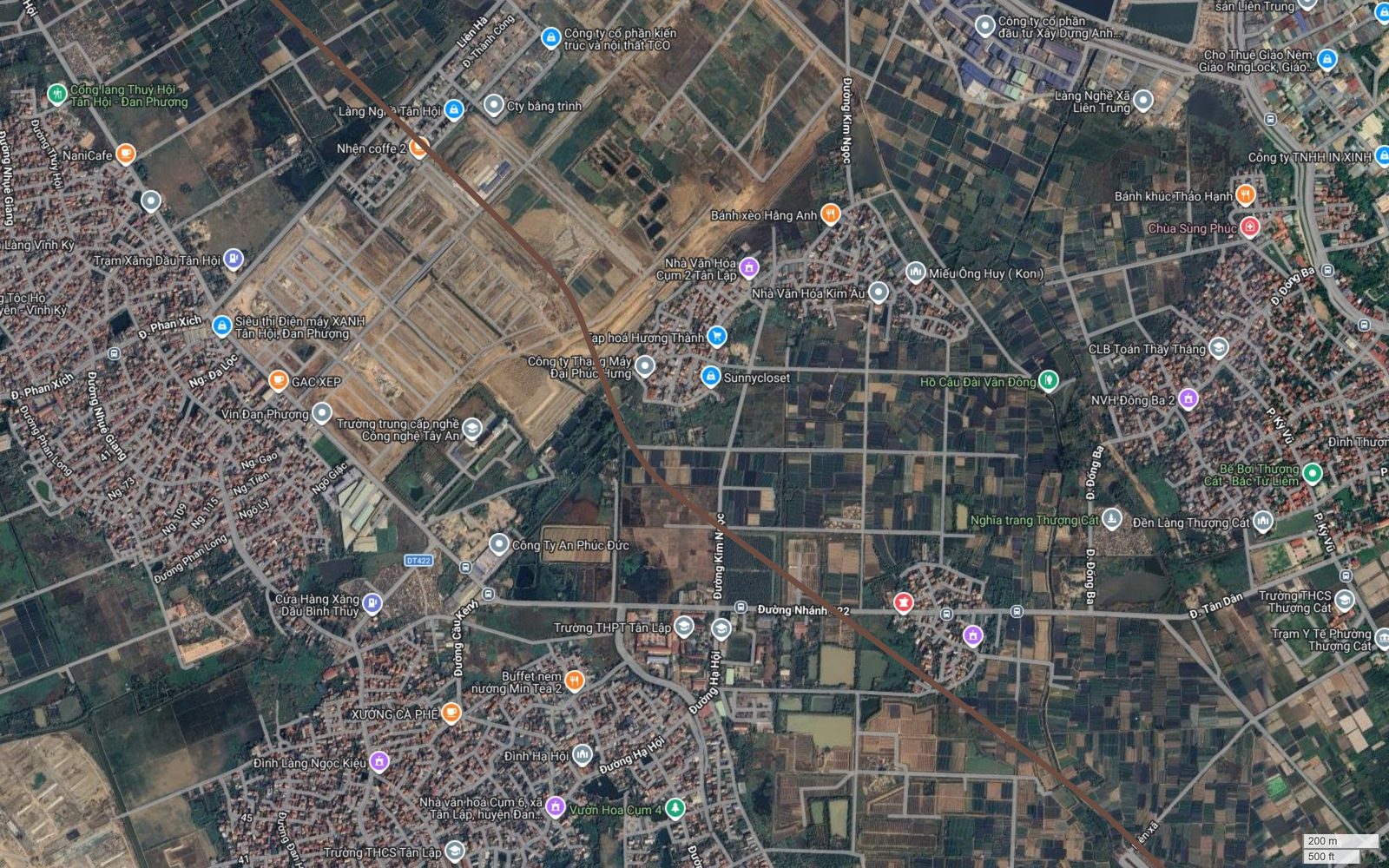 Bản đồ tuyến metro số 7 Hà Nội đi qua Tân Lập, cắt tỉnh lộ DT422 và tiến vào địa phận Thượng Cát, Bắc Từ Liêm