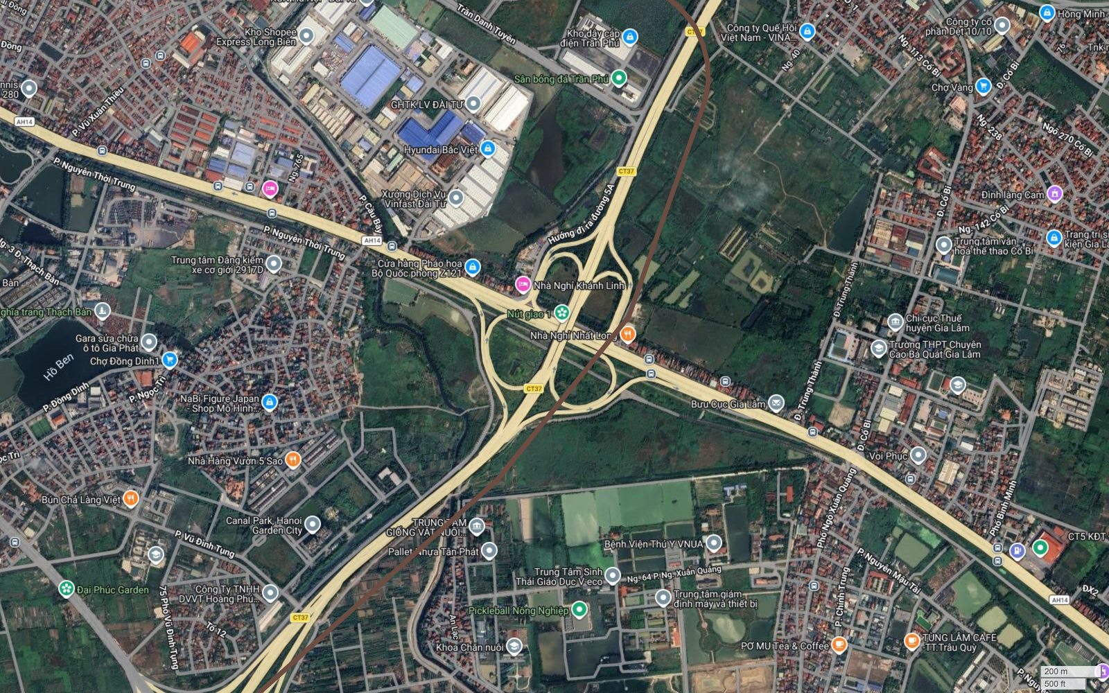 Bản đồ tuyến metro số 7 Hà Nội cắt Quốc lộ 5 tại nút giao Cổ Bi, gần Trường THPT Chuyên Cao Bá Quát Gia Lâm