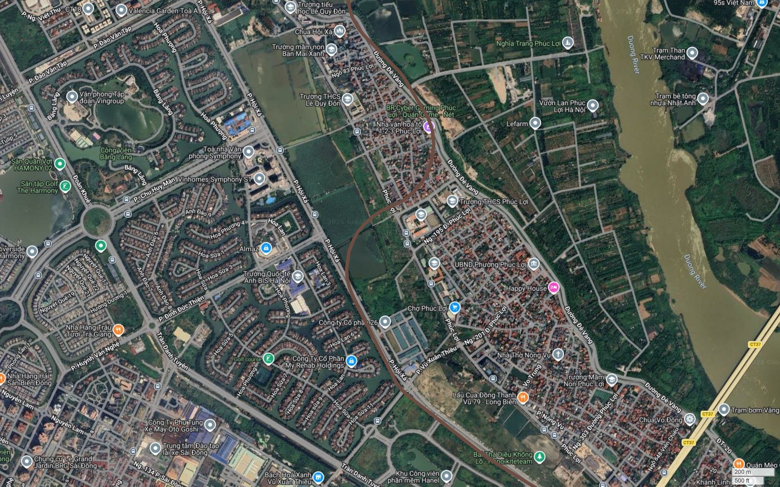 Bản đồ tuyến metro số 7 Hà Nội đi giữa Vinhomes Symphony, Vinhomes Riverside và khu dân cư Phúc Lợi thuộc Long Biên