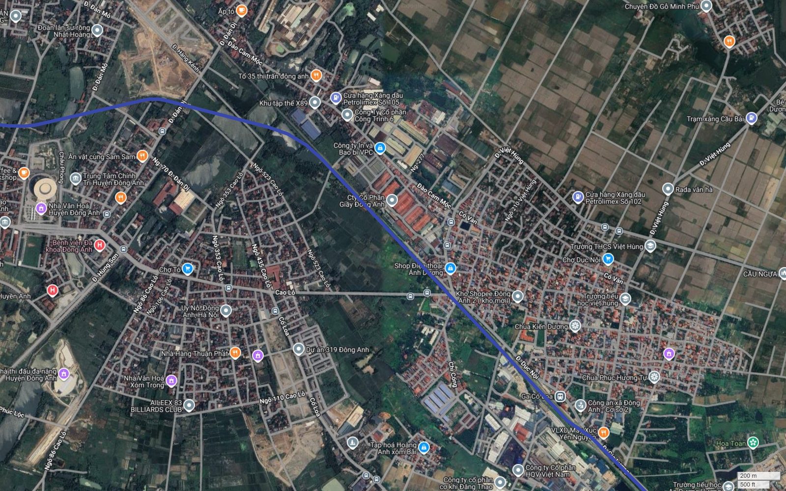 Bản đồ tuyến metro số 9 Hà Nội đi qua khu Việt Hùng và Ga Cổ Loa trên tuyến đường sắt Hà Nội – Thái Nguyên
