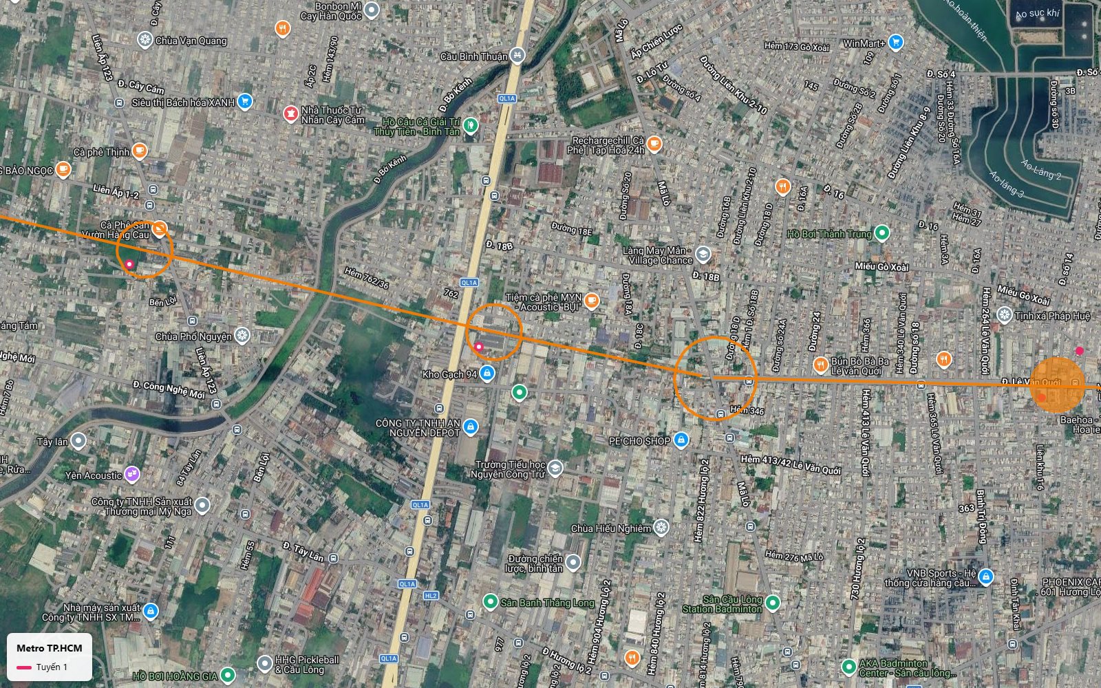 Tuyến metro số 1 TP.HCM vượt Quốc lộ 1A tại khu cầu Bình Thuận rồi vào hành lang Lê Văn Quới quận Bình Tân