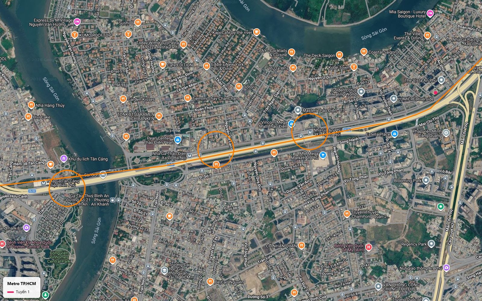 Hai ga Thảo Điền và An Phú trên tuyến metro số 1 dọc Xa lộ Hà Nội gần Vincom Mega Mall và Estella Place
