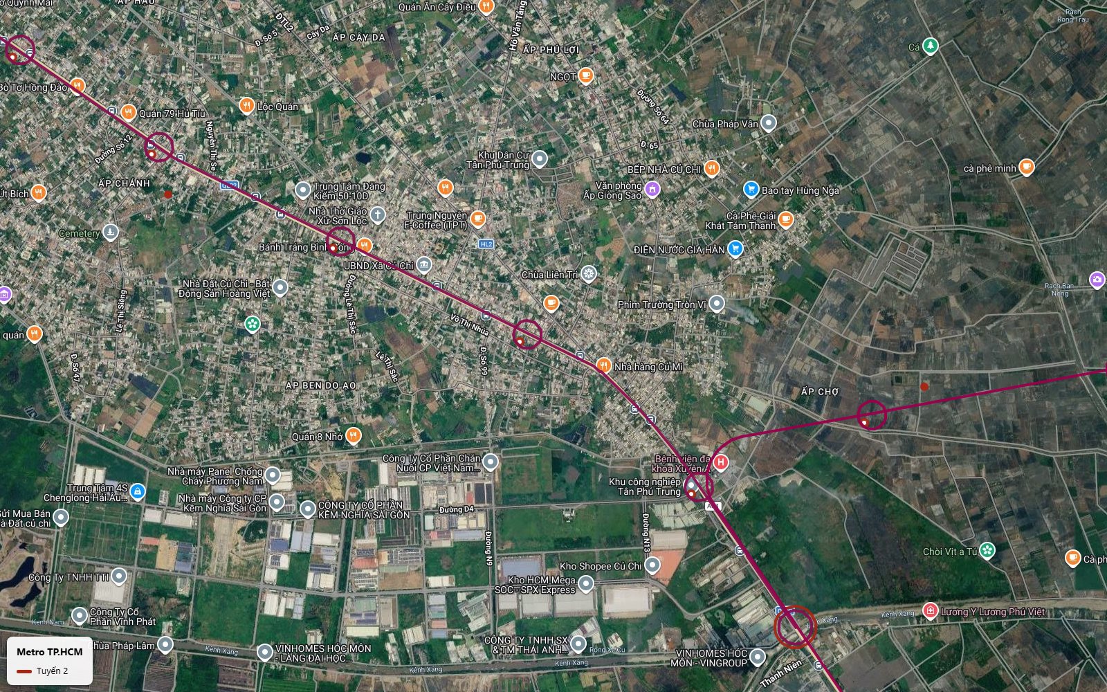 Tuyến metro số 2 TP.HCM tại Tân Phú Trung Củ Chi, ga lớn cạnh Bệnh viện Xuyên Á và điểm tách nhánh về phía đông