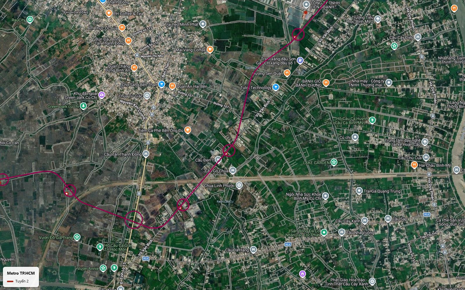 Tuyến metro số 2 TP.HCM nhánh Củ Chi chạy dọc đường Võ Văn Bích qua cầu Đen 1 và chùa Linh Phước