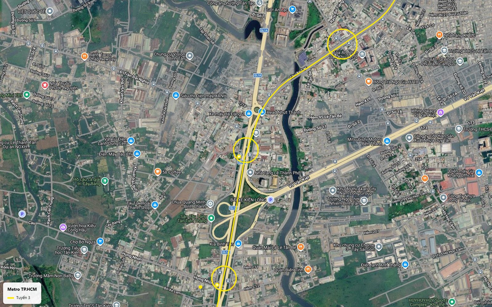 Lộ trình tuyến metro số 3 TP.HCM qua nút giao Quốc lộ 1A - Võ Văn Kiệt và cầu An Lạc, gần khu đô thị Akari City