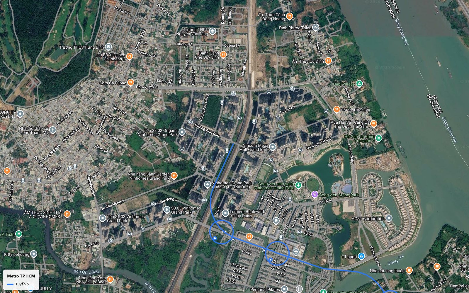 Lộ trình tuyến metro số 5 chạy xuyên tâm Vinhomes Grand Park gần Vincom Mega Mall Grand Park