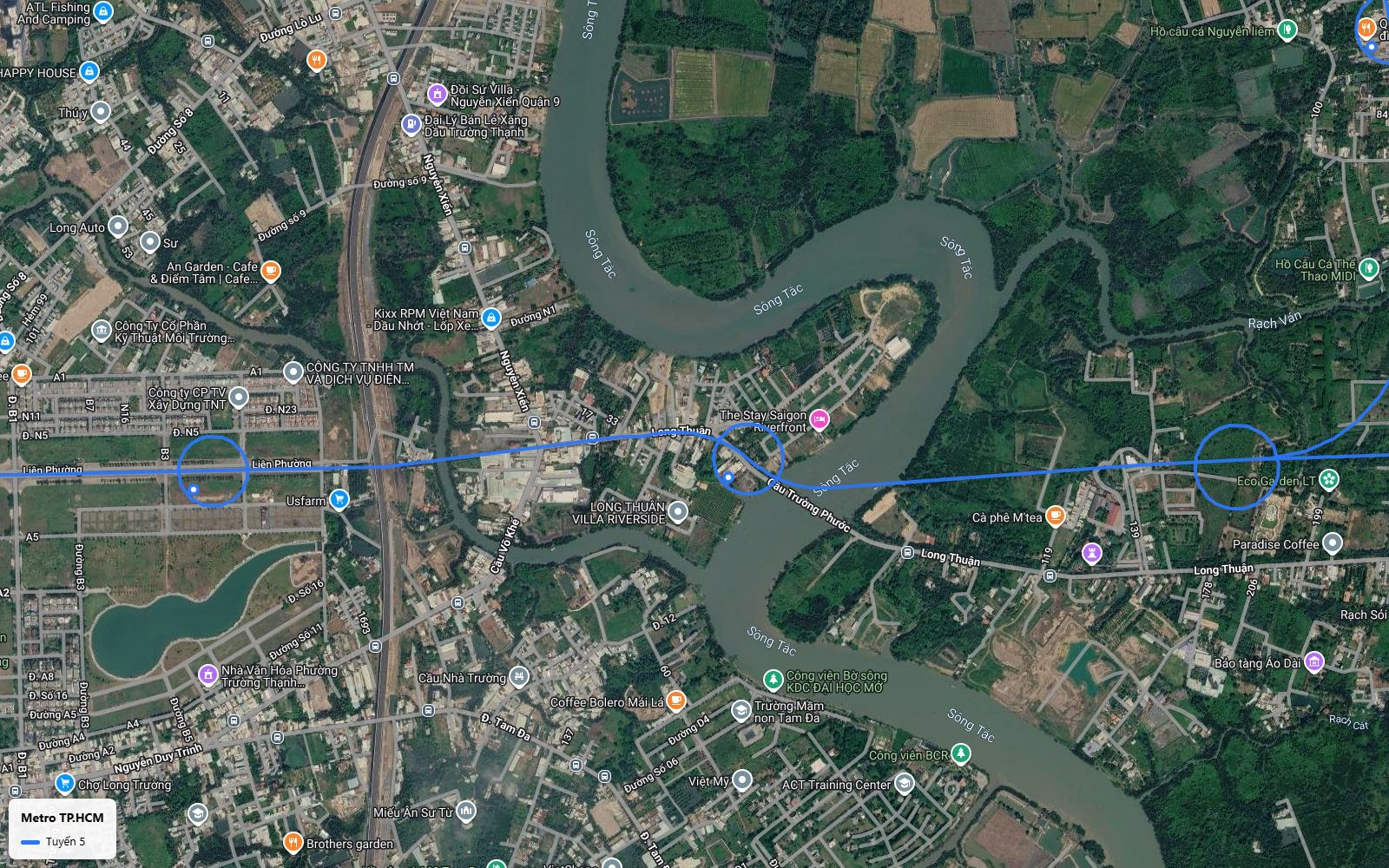 Lộ trình tuyến metro số 5 vượt sông Tắc tại cầu Trường Phước để vào trục Long Thuận, Liên Phường