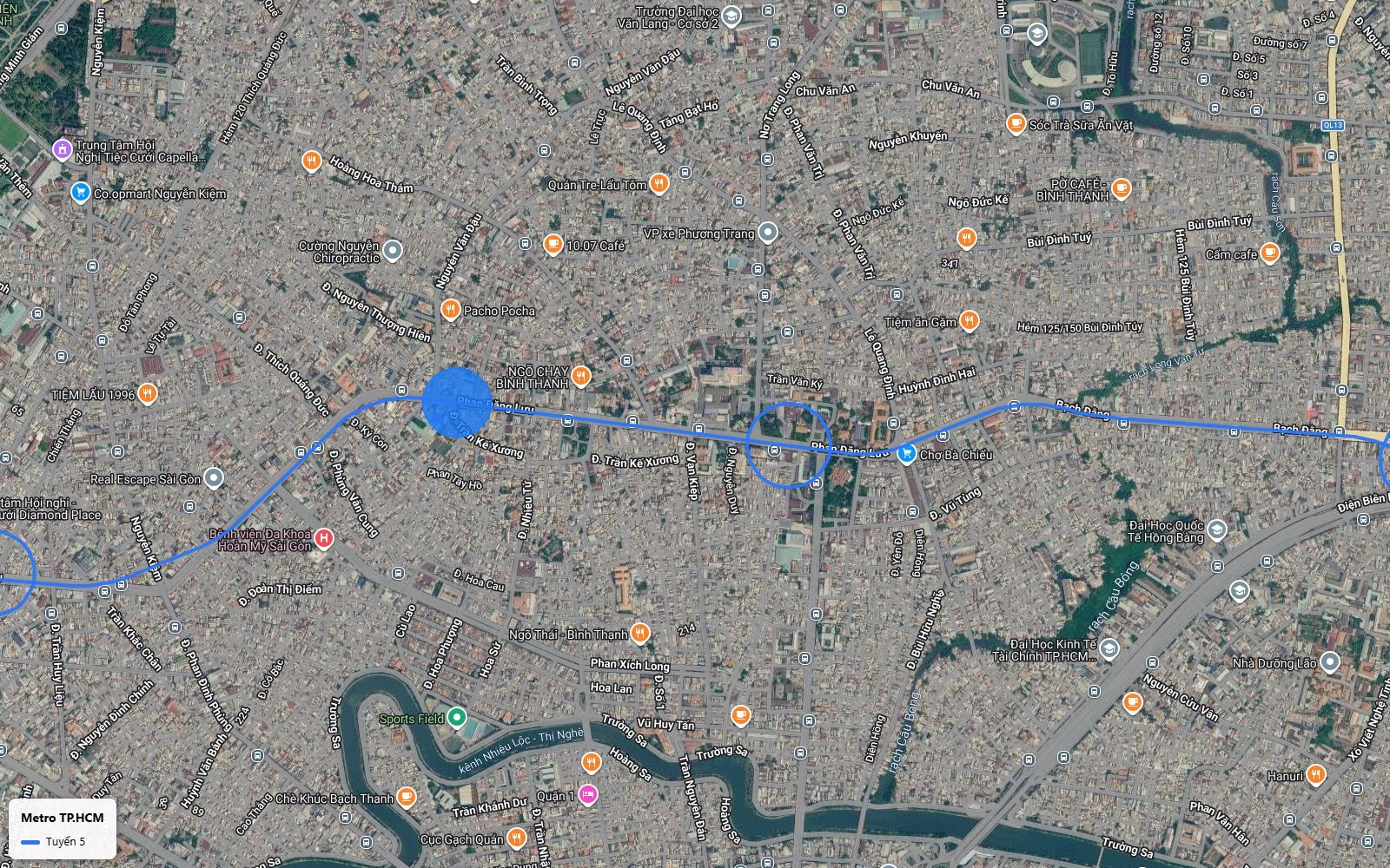 Lộ trình tuyến metro số 5 đi ngầm dưới đường Phan Đăng Lưu, quận Phú Nhuận, gần chợ Bà Chiểu