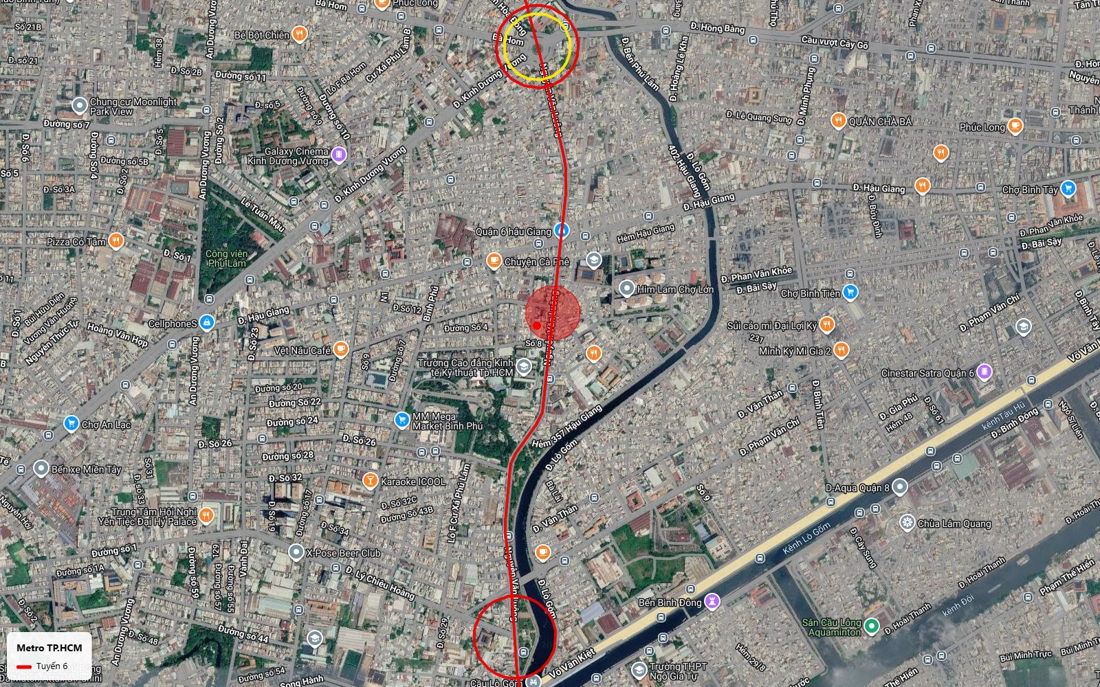 Lộ trình tuyến metro số 6 qua ga trung chuyển vòng xoay Phú Lâm Quận 6 trên trục Kinh Dương Vương gần Bến xe Miền Tây