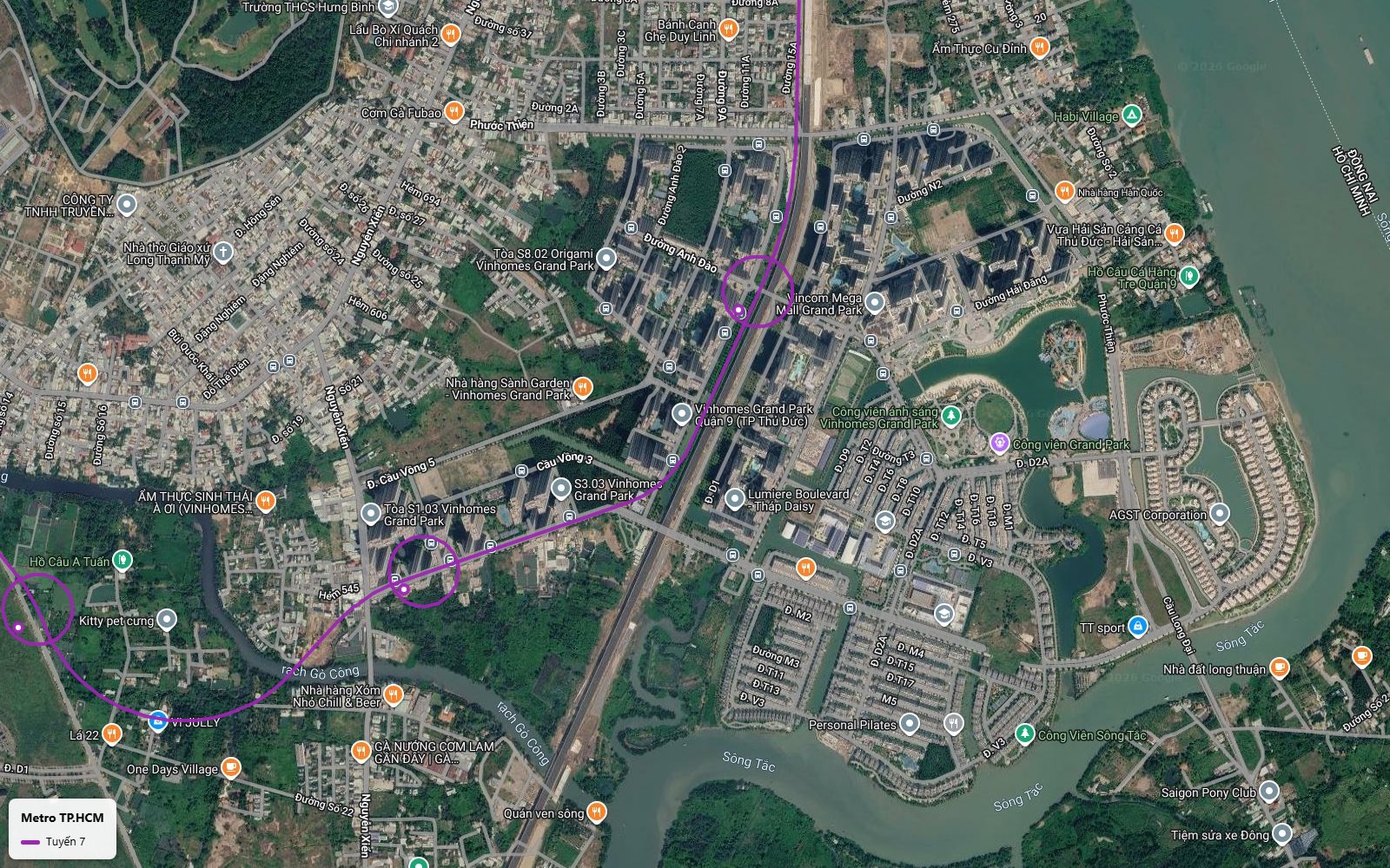 Lộ trình tuyến metro số 7 với ga trung chuyển cạnh Vincom Mega Mall trong khu đô thị Vinhomes Grand Park