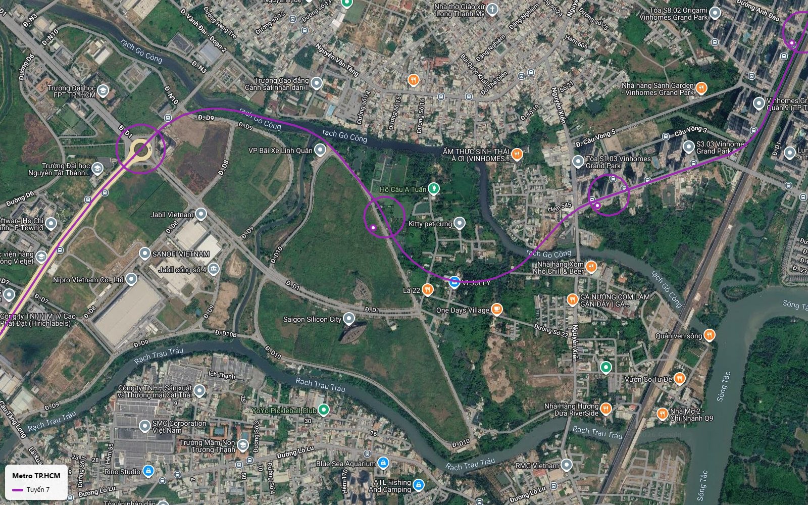 Lộ trình tuyến metro số 7 men rạch Gò Công về Đại học FPT và Đại học Nguyễn Tất Thành