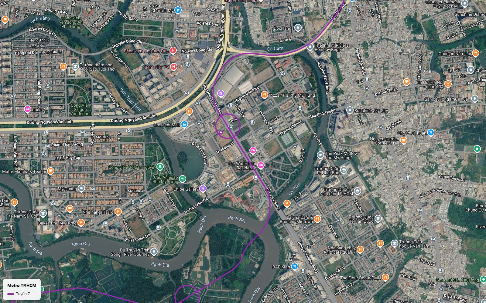 Lộ trình tuyến metro số 7 xuyên khu đô thị Phú Mỹ Hưng qua Crescent Mall Hồ Bán Nguyệt và The Peak Midtown
