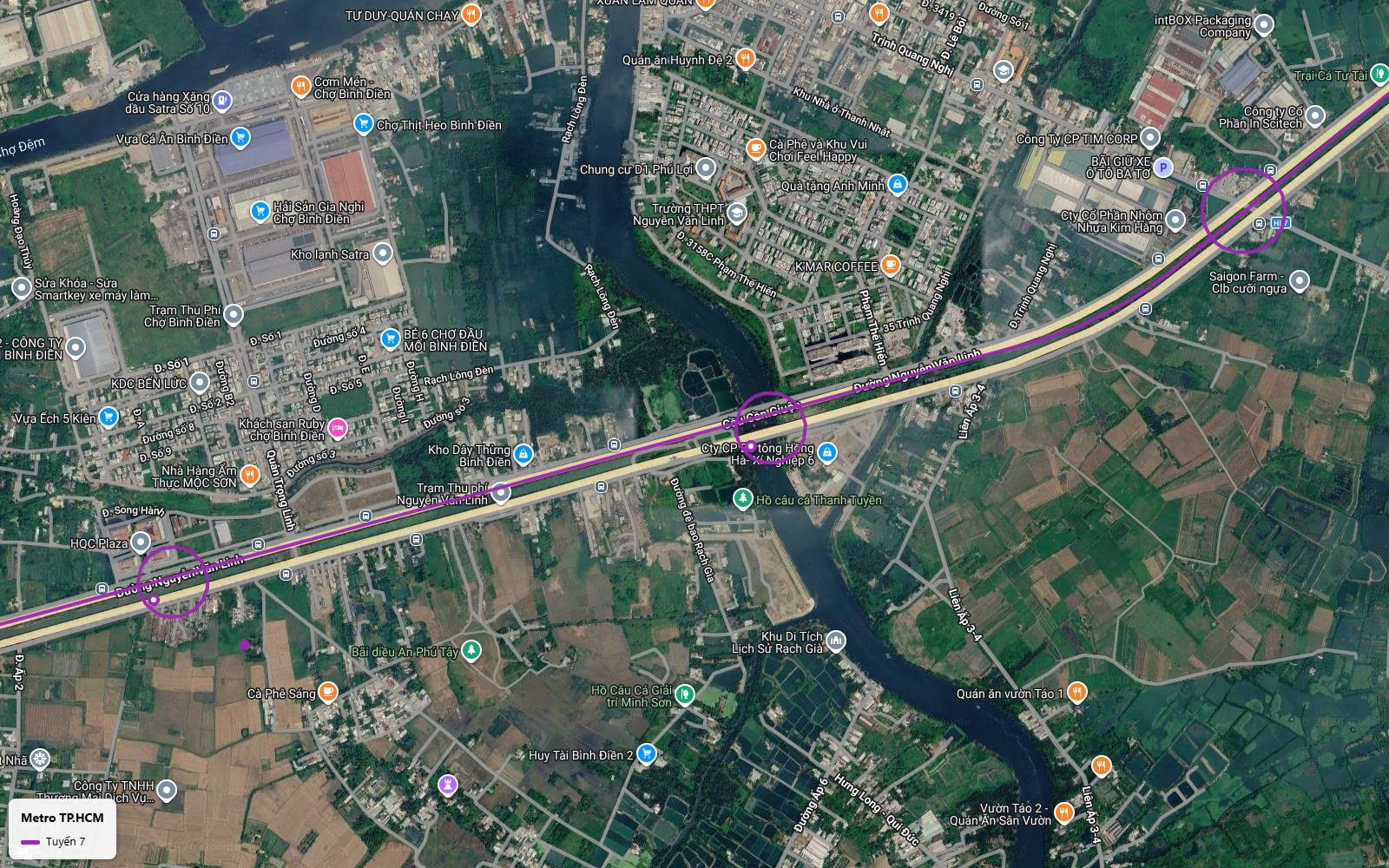 Lộ trình tuyến metro số 7 đi qua chợ đầu mối Bình Điền và vượt cầu Cần Giuộc trên đại lộ Nguyễn Văn Linh