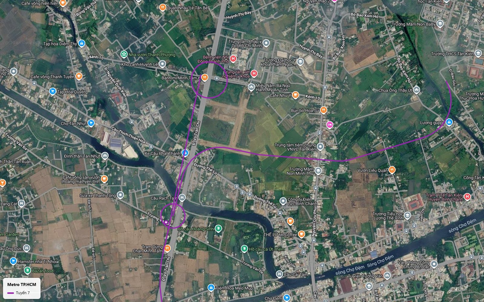 Lộ trình tuyến metro số 7 rẽ từ Võ Trần Chí về khu Tân Kiên qua Kênh 10 và trung tâm tiêm chủng VNVC Tân Kiên