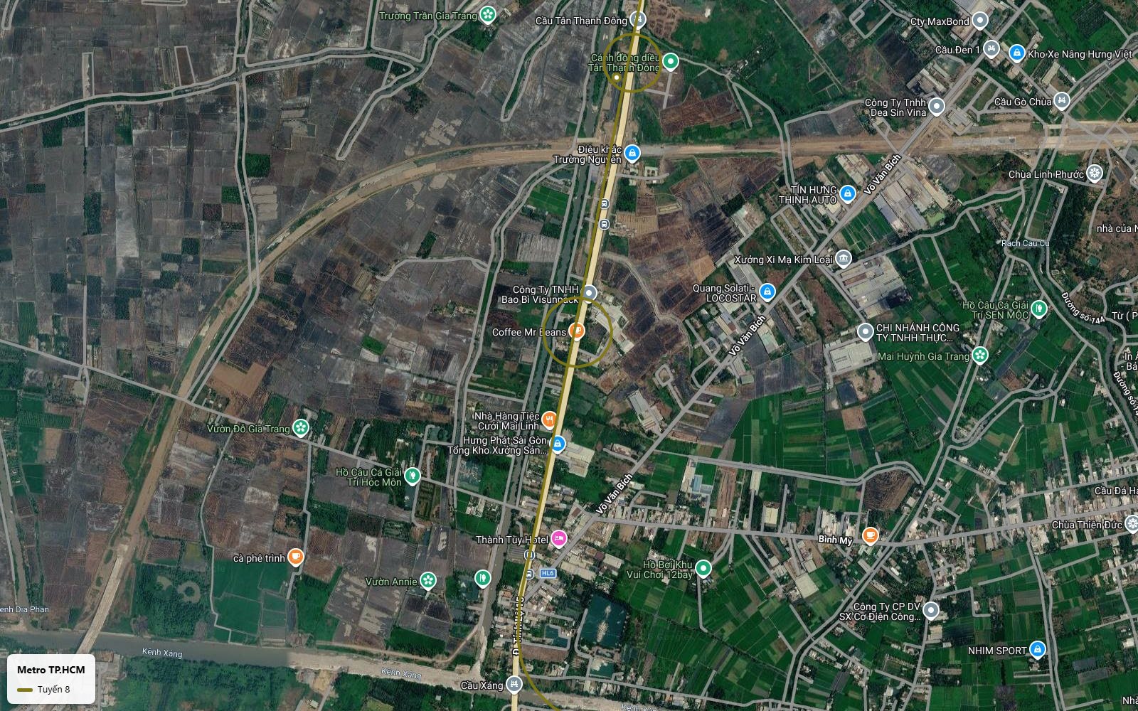 Lộ trình tuyến metro số 8 ở đoạn cuối huyện Củ Chi dọc Tỉnh lộ 15 hướng về kênh Xáng