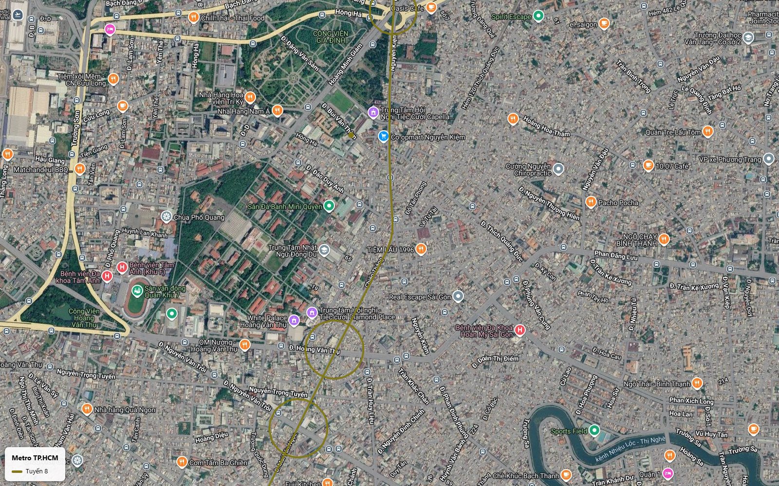 Lộ trình tuyến metro số 8 qua chùa Phổ Quang sân vận động Quân khu 7 tới Hoàng Văn Thụ Nguyễn Văn Trỗi