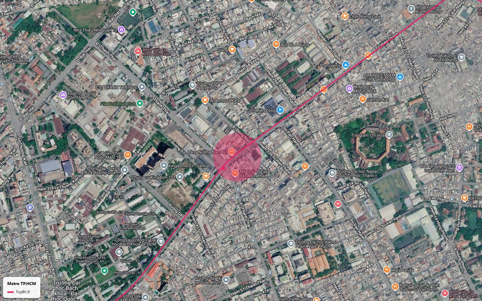 Lộ trình metro số 9 dọc trục Tô Hiến Thành Quận 10 với ga ngầm khu đường Đồng Nai gần Trại giam Chí Hòa