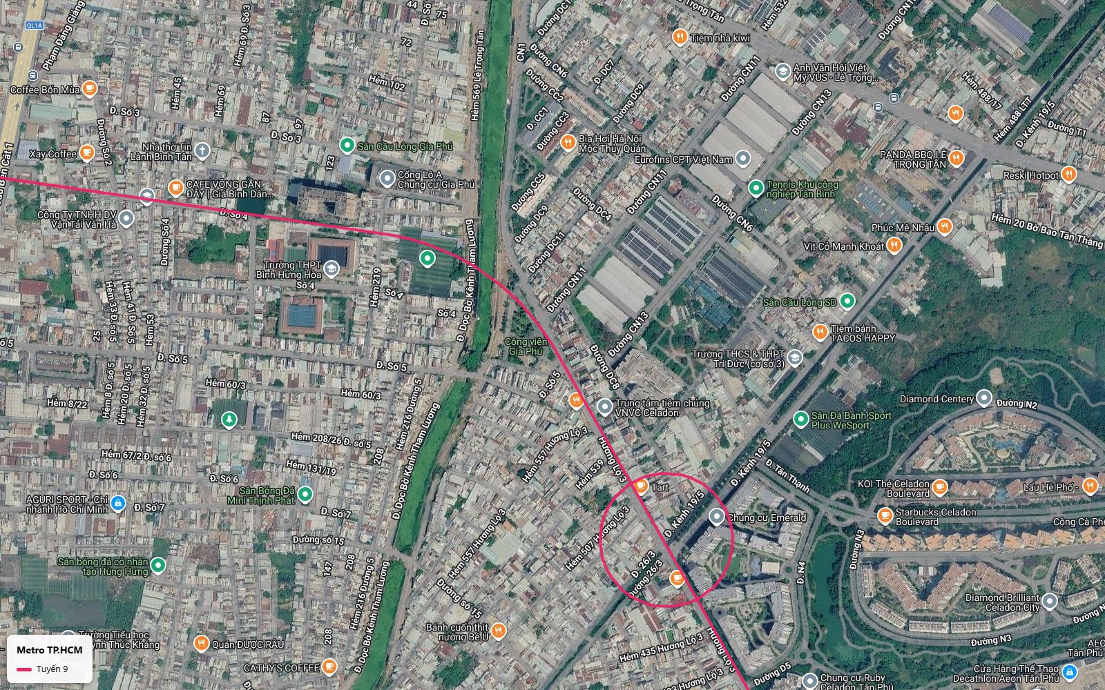 Lộ trình metro số 9 qua ga tại giao Đường 26/3 và Kênh 19/5 gần chung cư Emerald và KCN Tân Bình