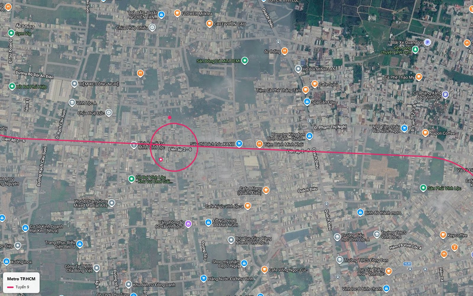 Lộ trình metro số 9 dọc đường Liên ấp 2-6 xã Vĩnh Lộc A với nhà ga gần hồ bơi Vĩnh Lộc