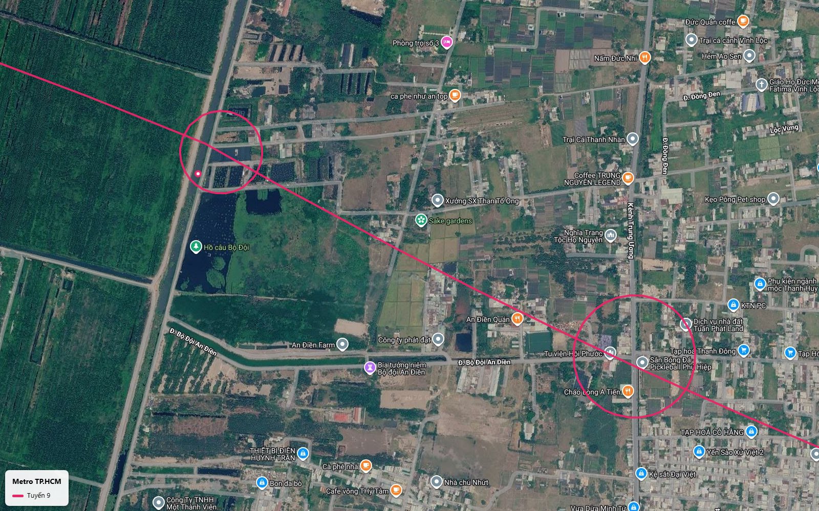 Lộ trình metro số 9 băng vùng nông nghiệp Vĩnh Lộc A với nhà ga cạnh kênh gần hồ câu Bộ Đội
