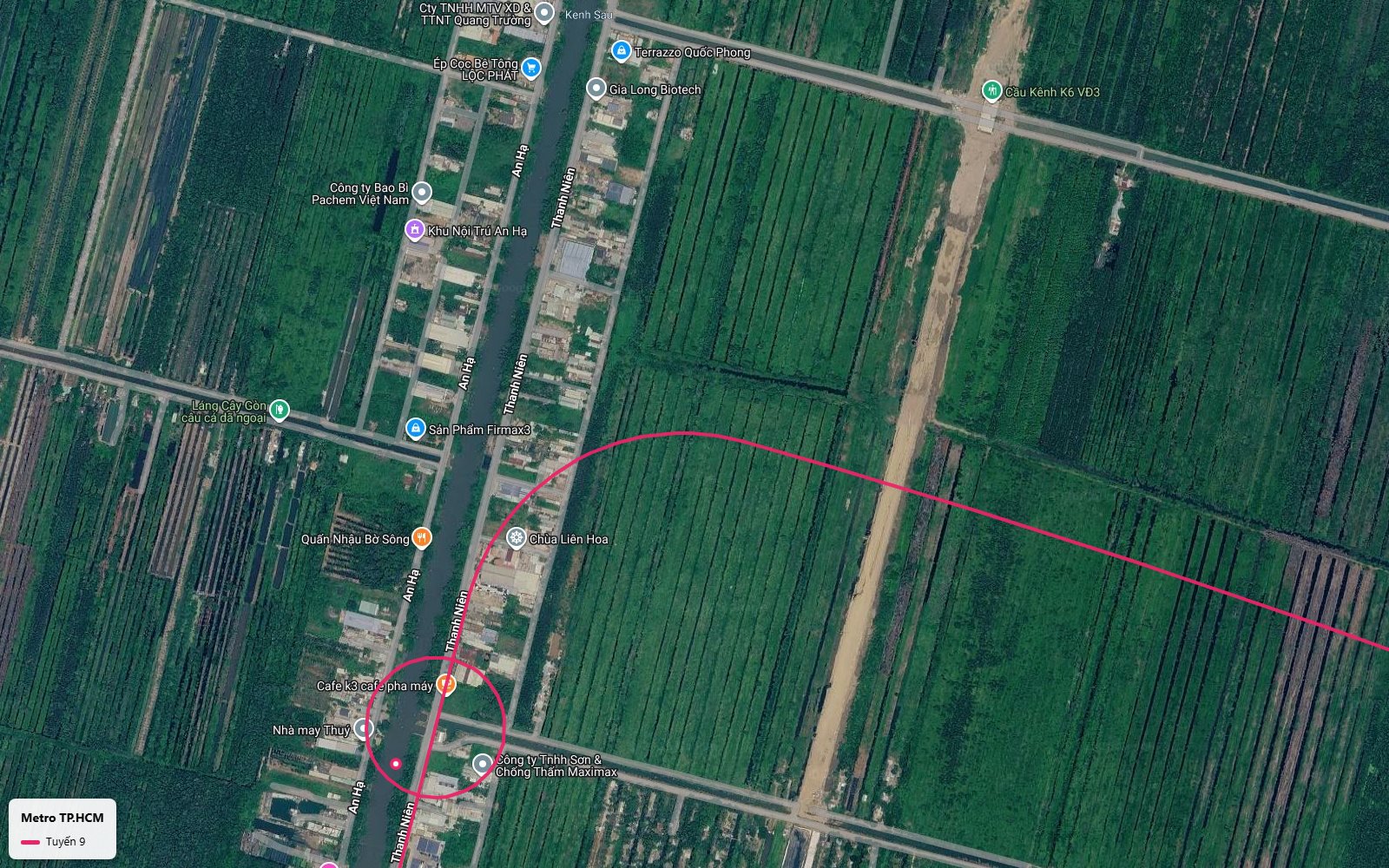 Lộ trình metro số 9 tiếp cận kênh An Hạ và đường Thanh Niên tại xã Phạm Văn Hai huyện Bình Chánh